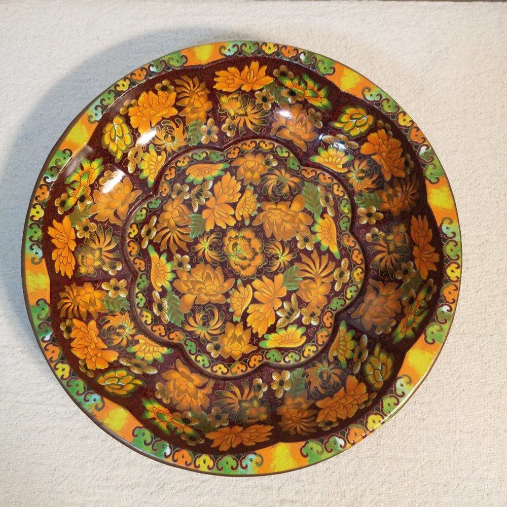 Vintage 1971 Decorative Floral 10" Dish Daher Decorated Ware Made In England